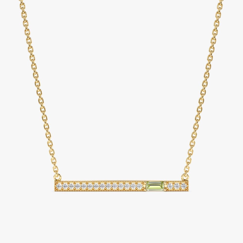 Peridot Natural Diamond Bar Necklace