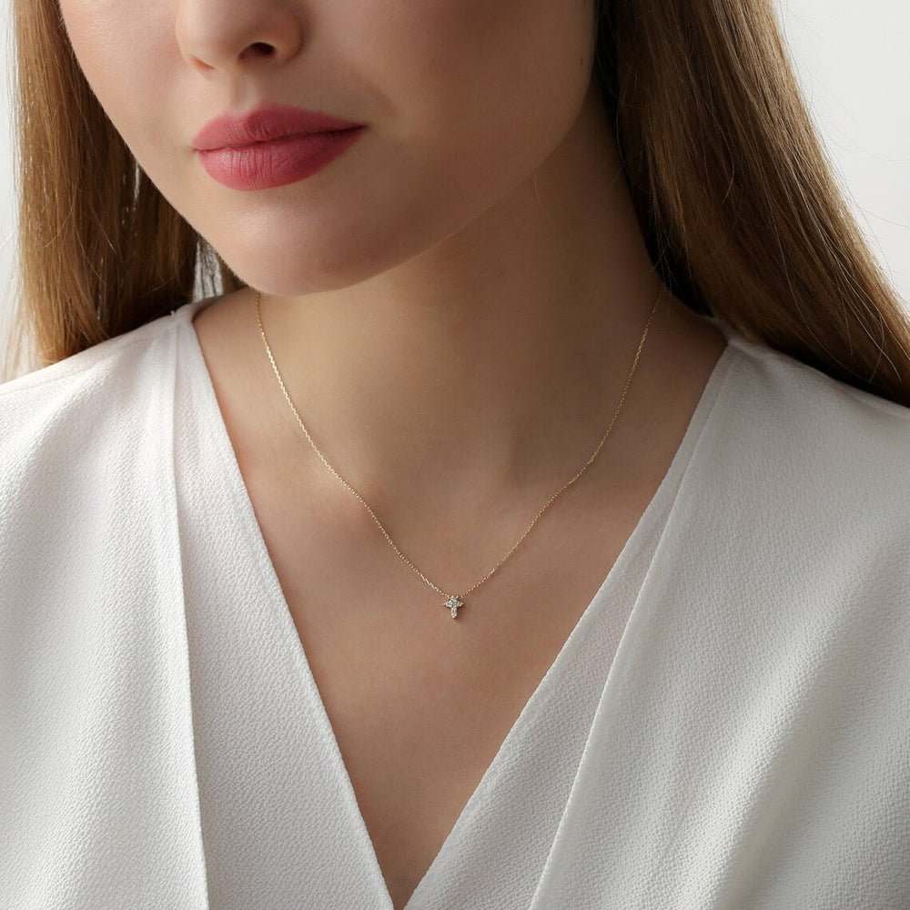 Pointed Natural Diamond Cross Necklace