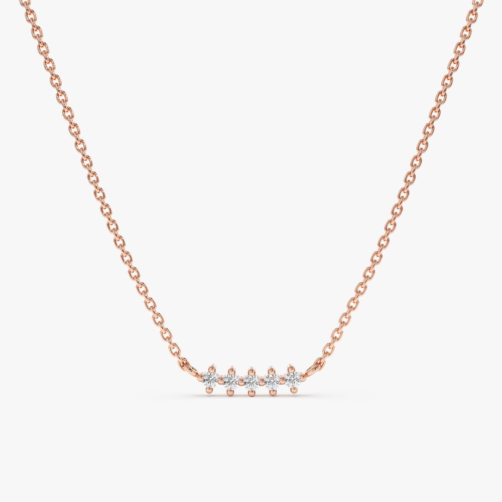 Prong Set Mini Natural Diamond Bar Pendant Necklace