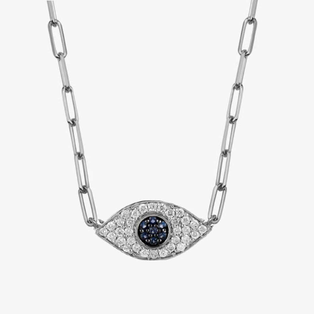 Sapphire & Diamond Eye Paperclip Necklace