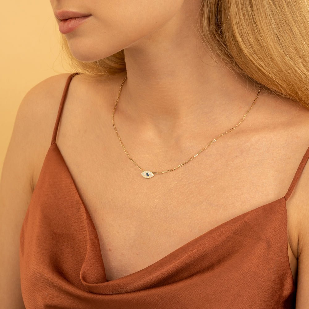 Sapphire & Diamond Eye Paperclip Necklace