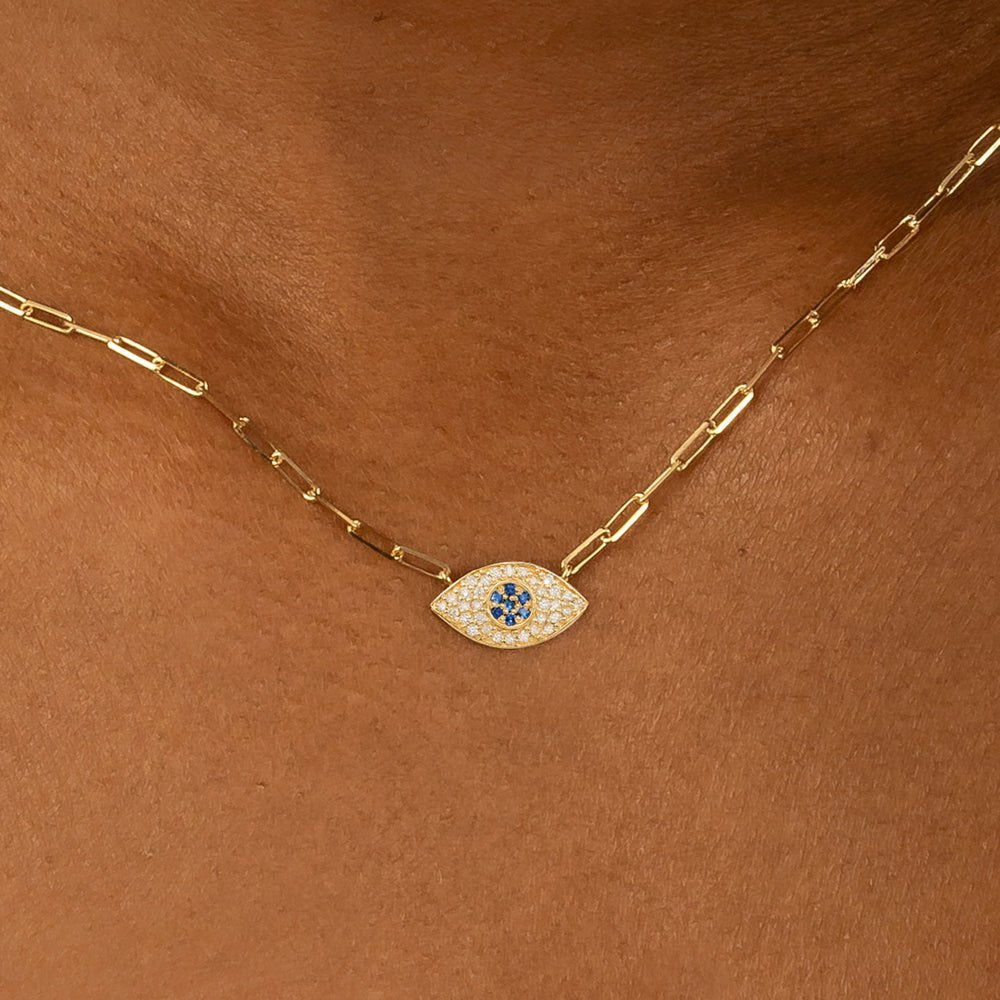 Sapphire & Diamond Eye Paperclip Necklace