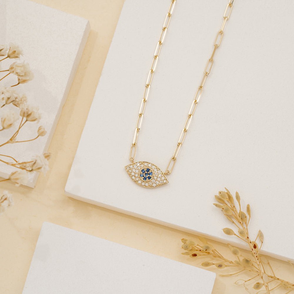 Sapphire & Diamond Eye Paperclip Necklace