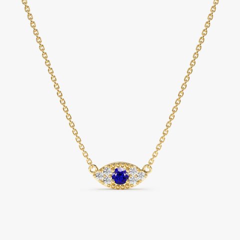 Sapphire & Natural Diamonds Eye Necklace