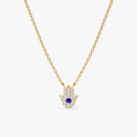 Sapphire & Natural Diamonds Hamsa Necklace