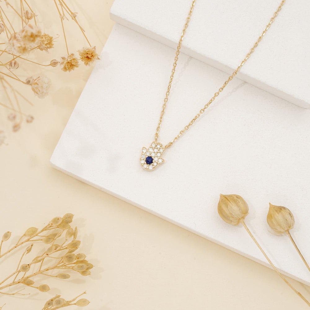 Sapphire & Natural Diamonds Hamsa Necklace