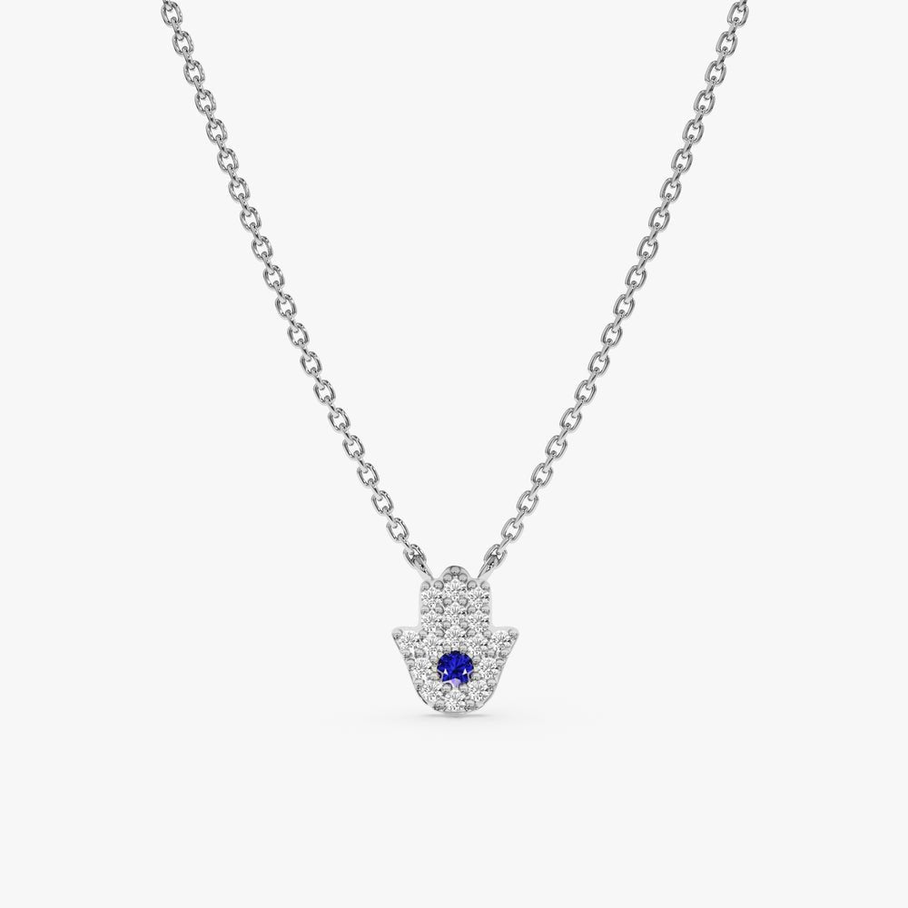 Sapphire & Natural Diamonds Hamsa Necklace