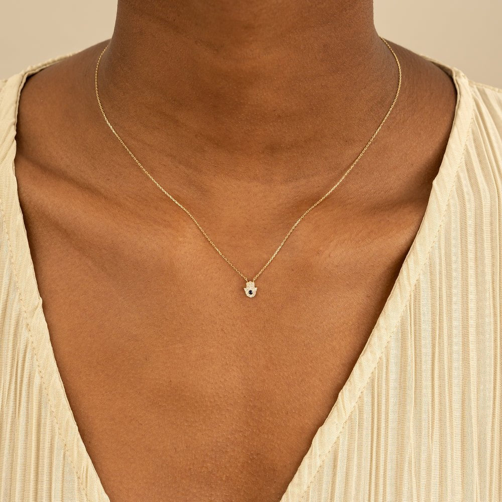 Sapphire & Natural Diamonds Hamsa Necklace
