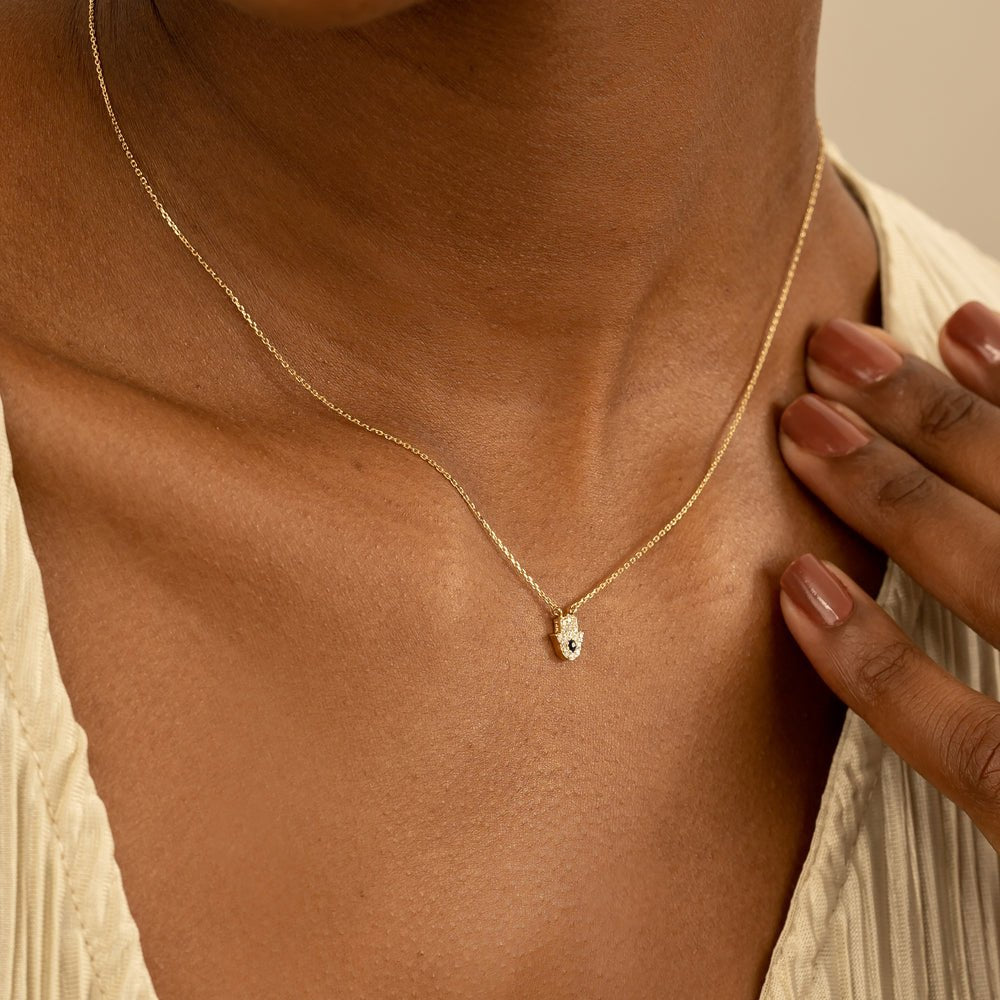 Sapphire & Natural Diamonds Hamsa Necklace