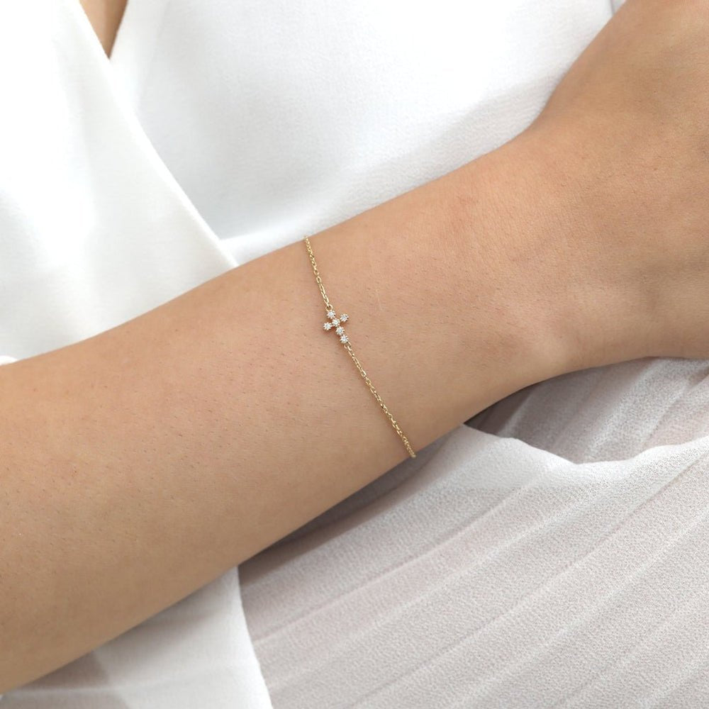 Sideways Diamond Cross Bracelet