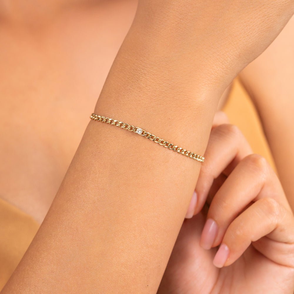 Single Diamond Cuban Chain Bracelet