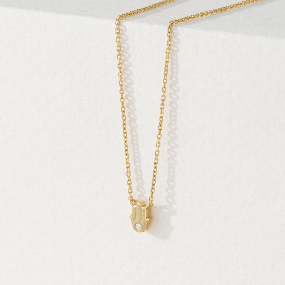 Single Natural Diamond Hamsa Necklace