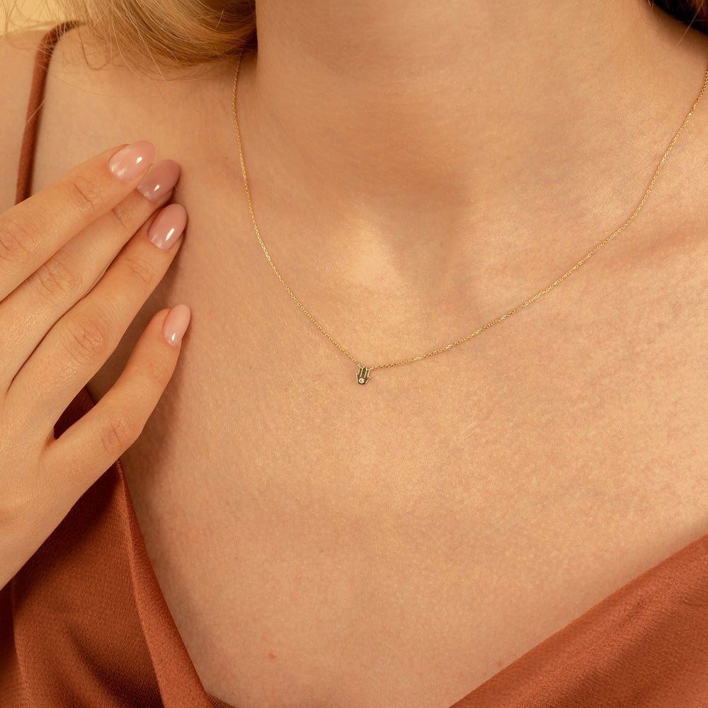 Single Natural Diamond Hamsa Necklace