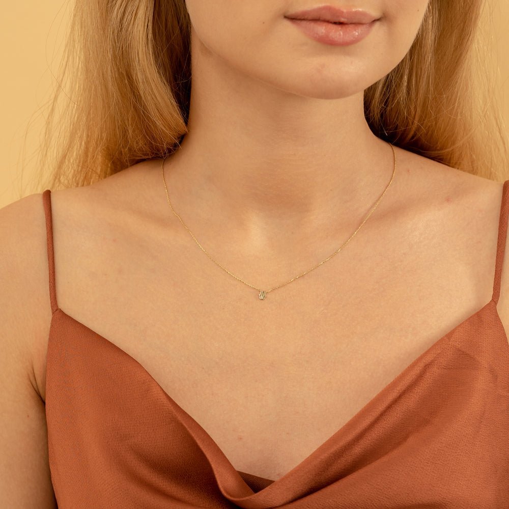 Single Natural Diamond Hamsa Necklace