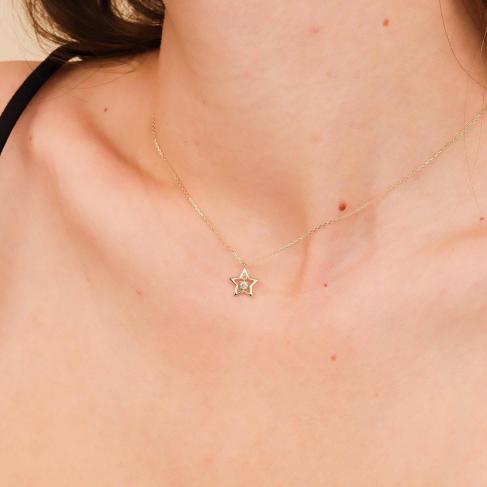 Single Natural Diamond Star Necklace