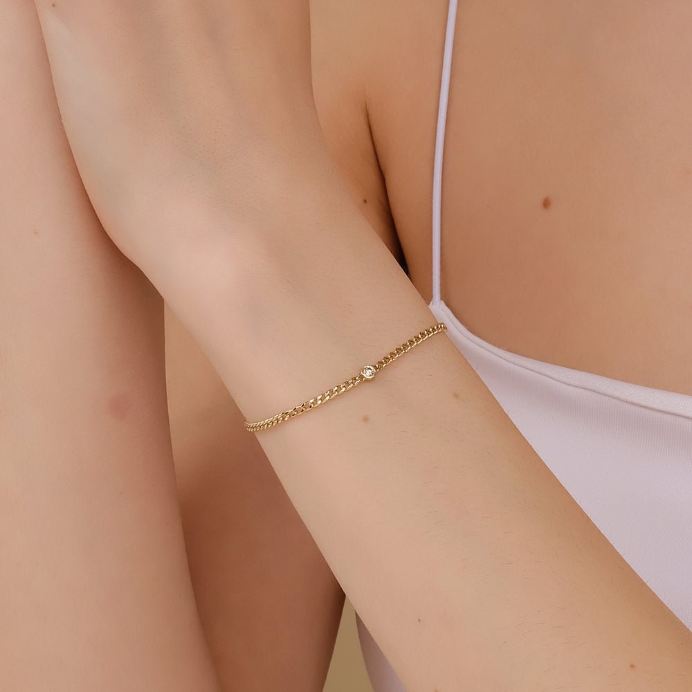 Solitaire Diamond Cuban Chain Bracelet