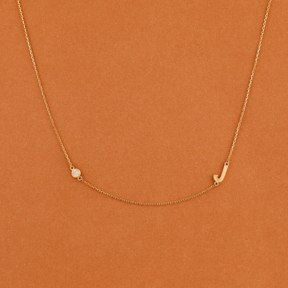 Solitaire Initial & Diamond Necklace