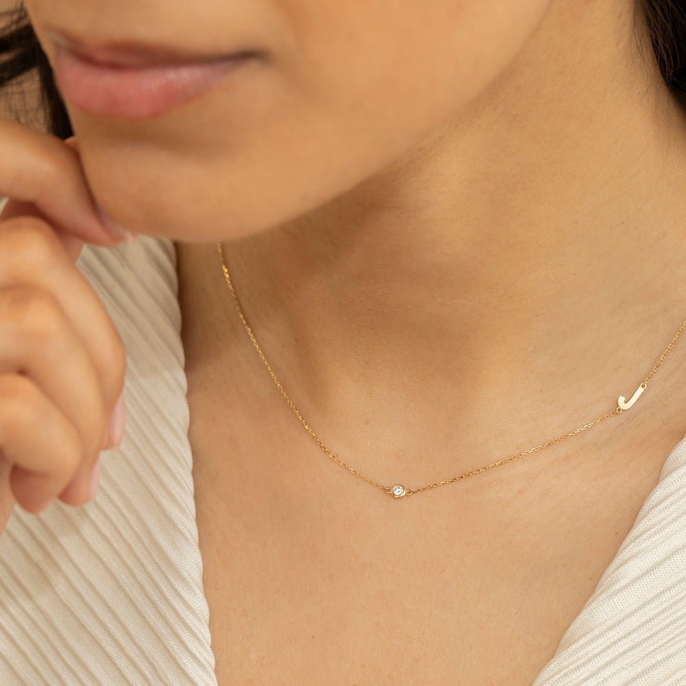 Solitaire Initial & Diamond Necklace