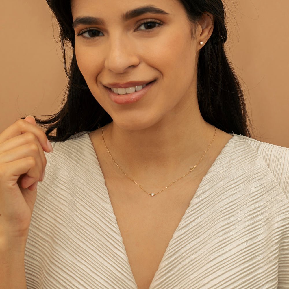 Solitaire Initial & Diamond Necklace