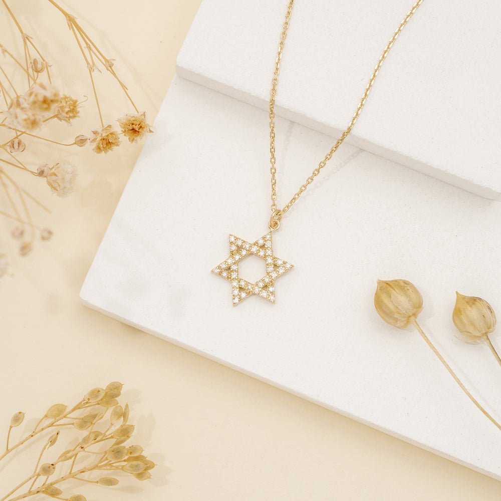 Star of David Natural Diamond Charm Necklace