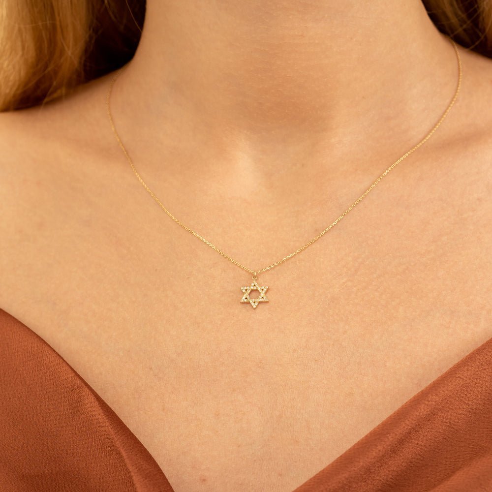 Star of David Natural Diamond Charm Necklace