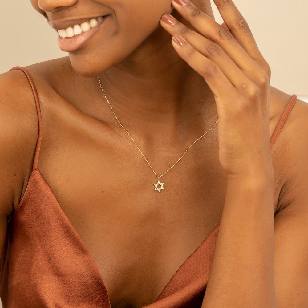 Star of David Natural Diamond Charm Necklace