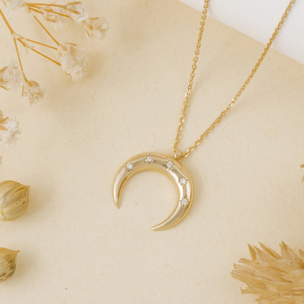 Star Studded Crescent Horn Necklace