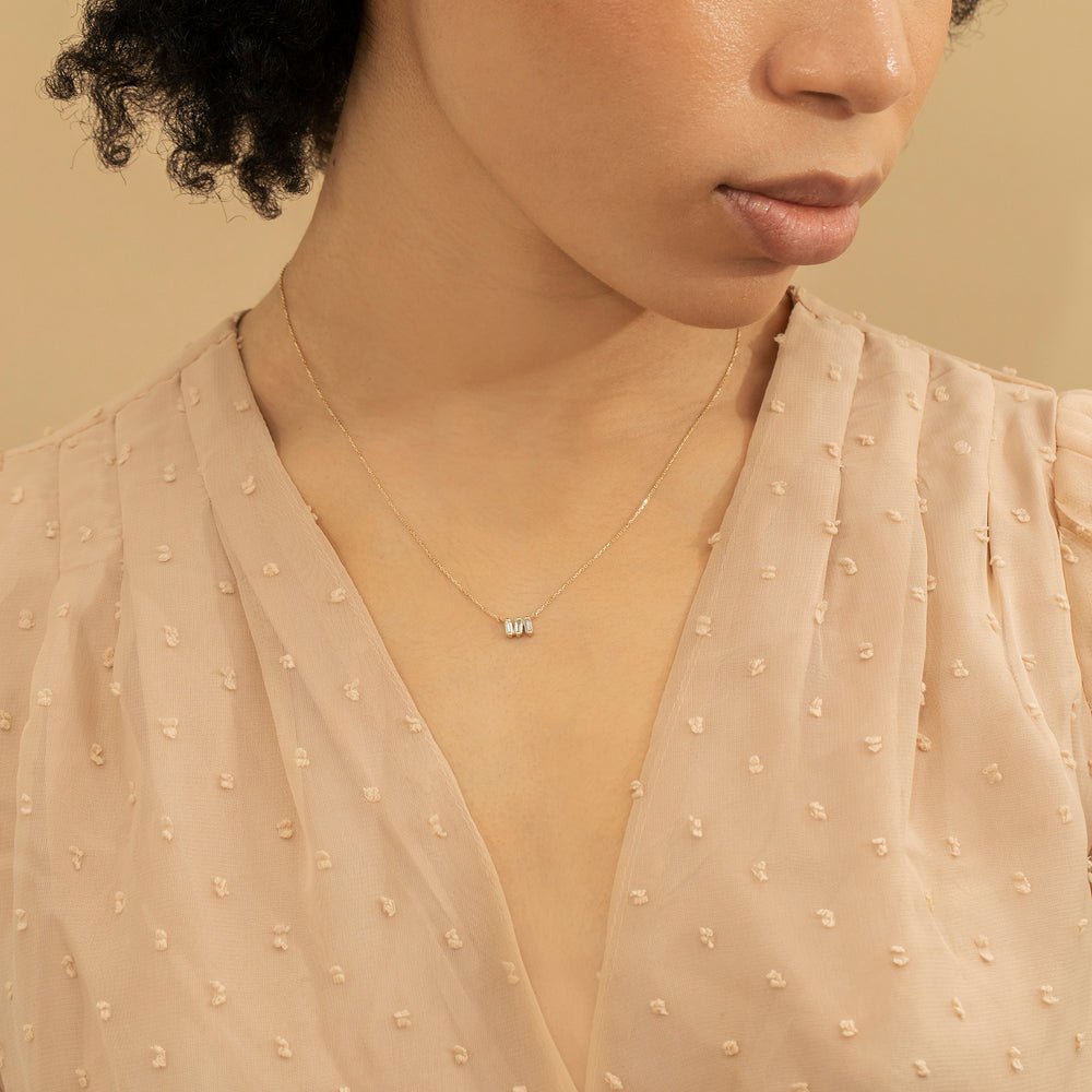 Triple Baguette Natural Diamond Cluster Necklace