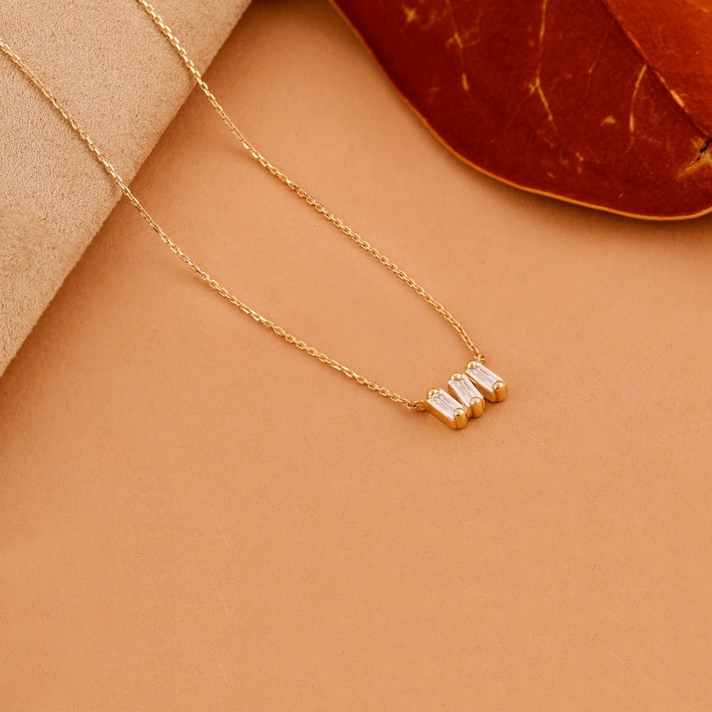 Triple Baguette Natural Diamond Cluster Necklace