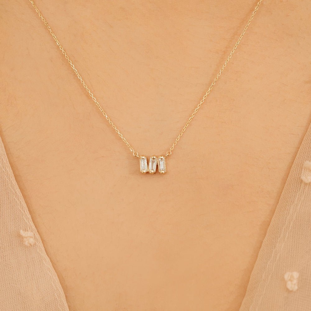 Triple Baguette Natural Diamond Cluster Necklace