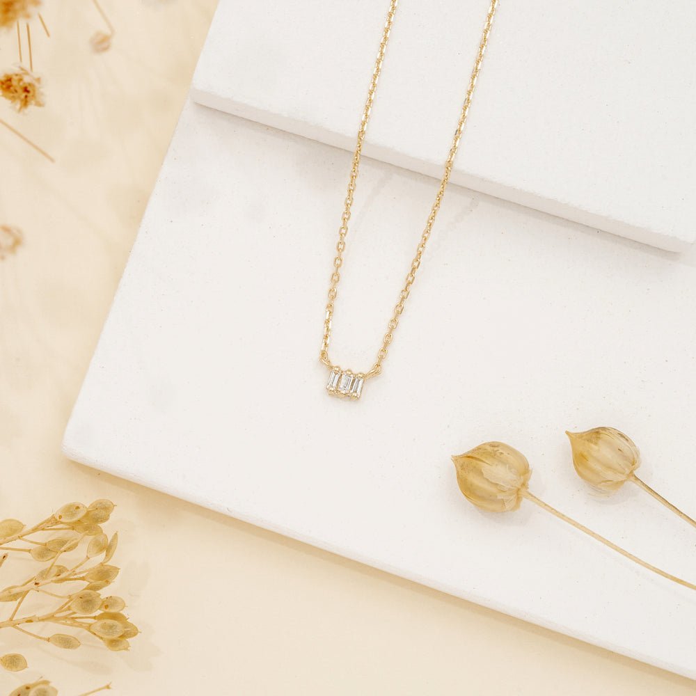 Triple Baguette Natural Diamond Necklace