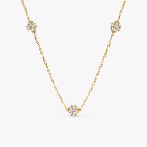 Triple Diamond Ball Station Necklace
