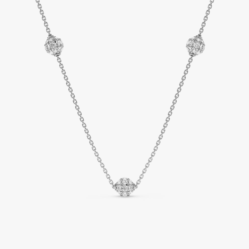 Triple Diamond Ball Station Necklace