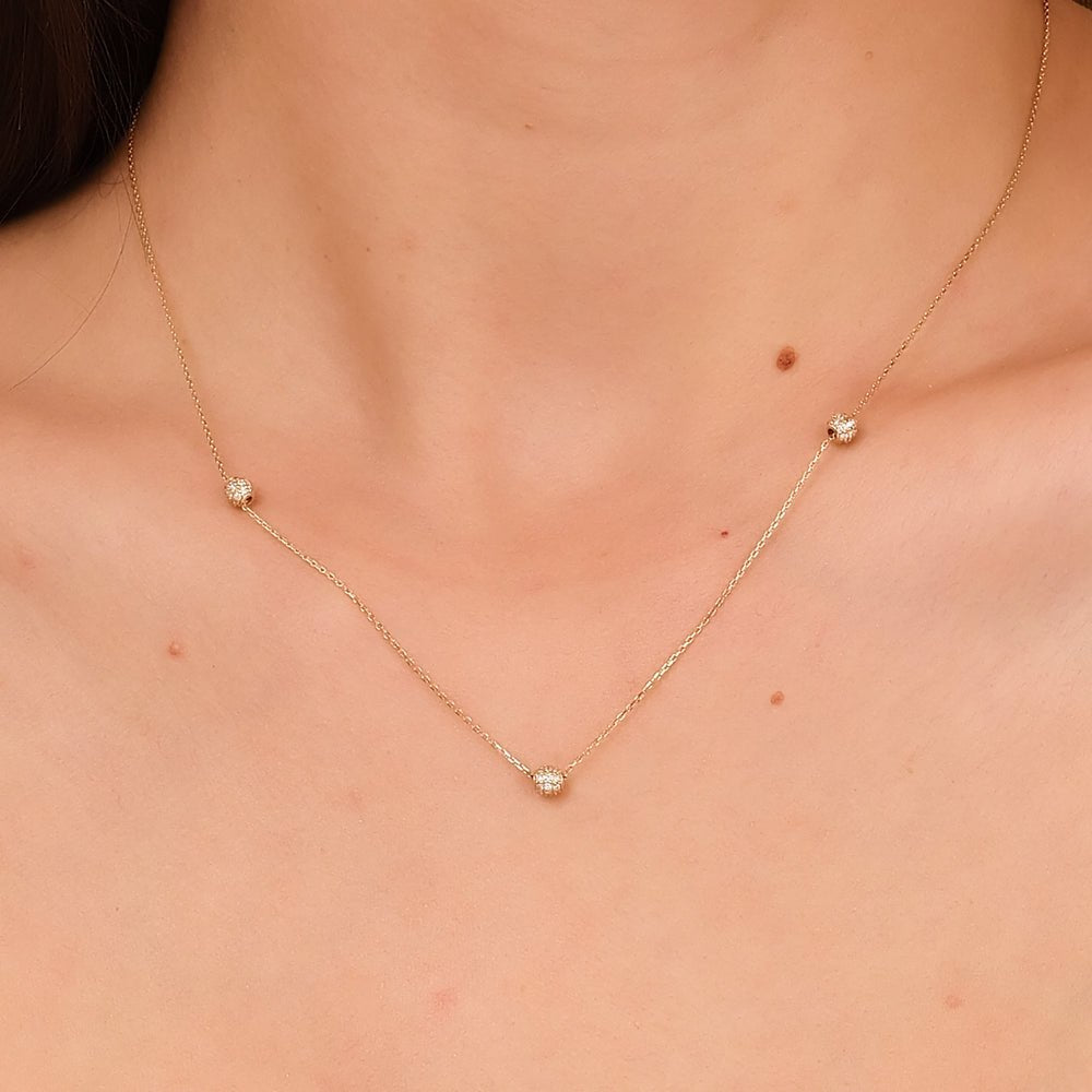 Triple Diamond Ball Station Necklace