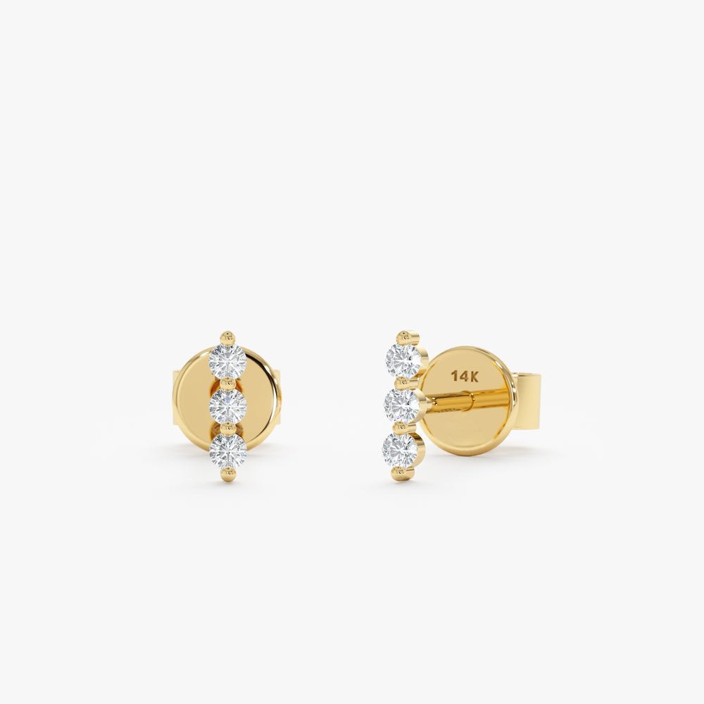 Triple Natural Diamond Bar Studs
