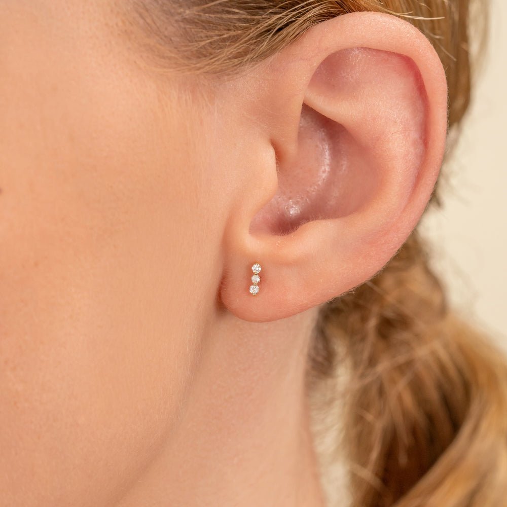 Triple Natural Diamond Bar Studs