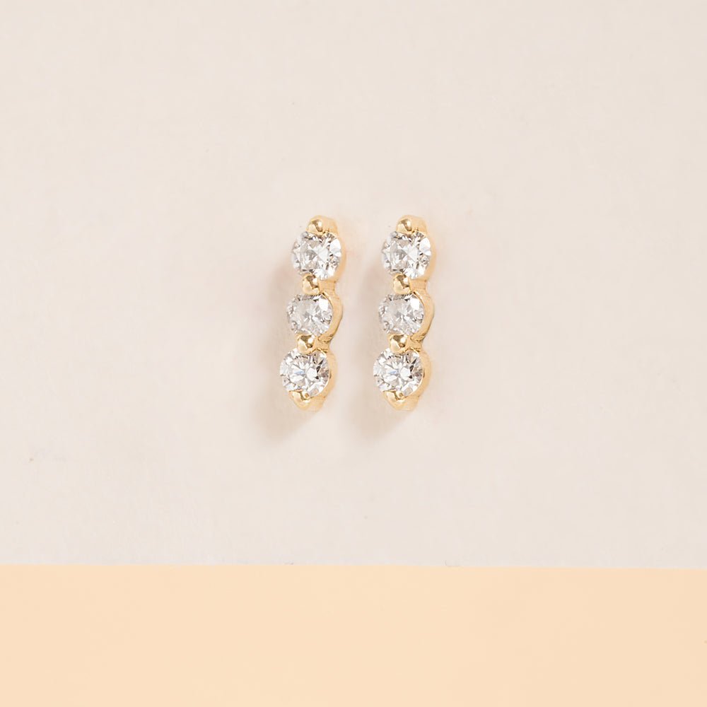 Triple Natural Diamond Bar Studs